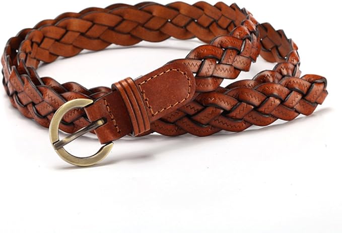 Handwoven Genuine Leather Women's Belt – Vintage Braided Design