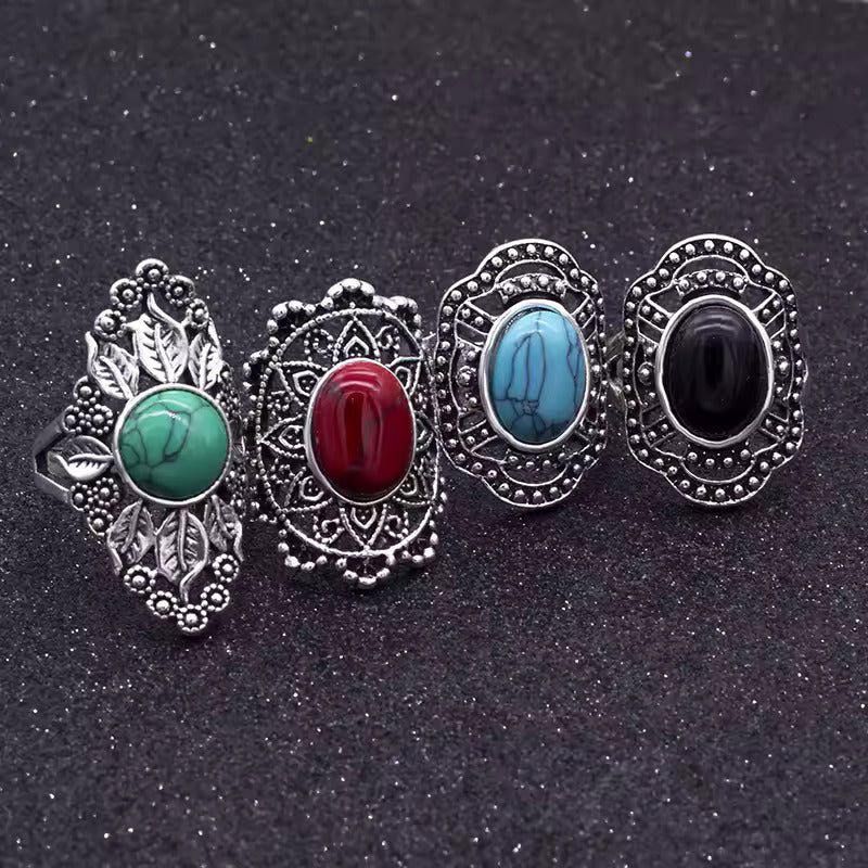 Bohemian Vintage Rings Set – Handcrafted Statement Pieces with Gemstone Accents