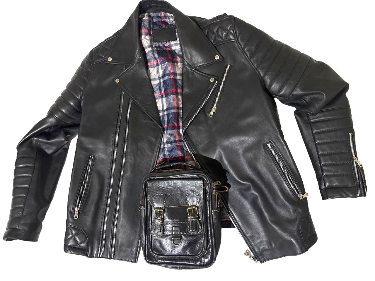 Men’s Handmade Black Leather Biker Jacket – Premium Moroccan Craftsmanship