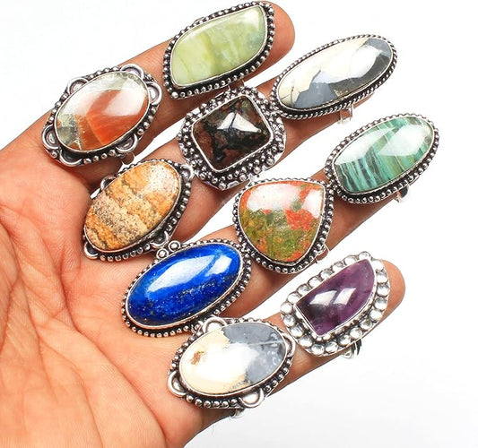 Natural Gemstone Statement Rings – Handmade Sterling Finish Collection
