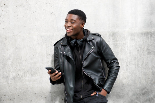 Men’s Handcrafted Black Leather Jacket – Classic Fit