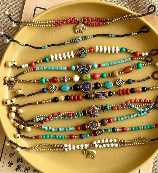Bohemian Charm Bracelet Set – Handwoven Ethnic Beads with Tribal Motifs