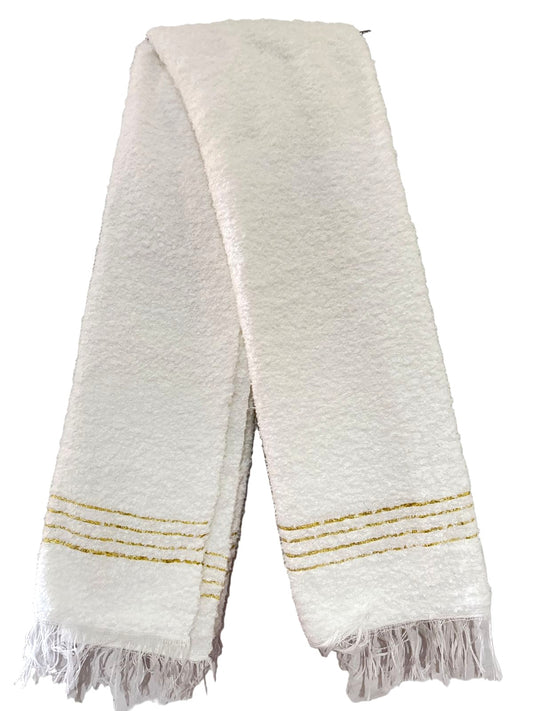 White Luxe Scarf with Golden Stripes