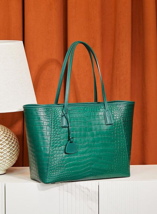 Classic Emerald Leather Tote – Artisan Made