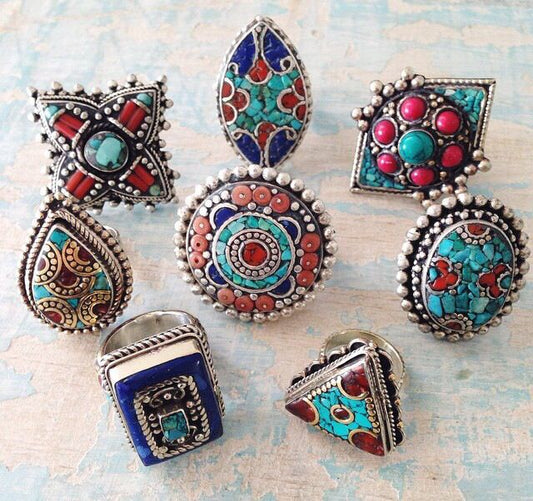 Artisanal Mosaic Rings Set – Bold Tribal-Inspired Statement Jewelry