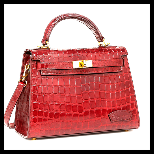 Crimson Croc Embossed Leather Mini Handbag